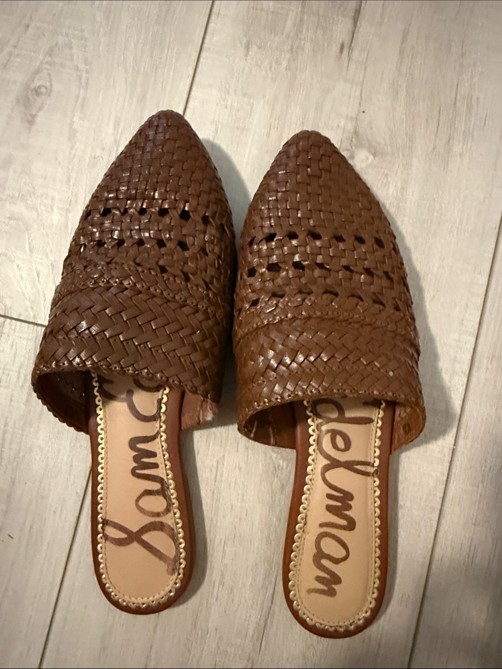 Sam Edelman Natayla Brown Woven Pointed-Toe Slip-On Mules